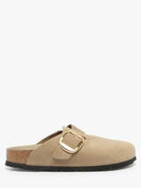 Slippers Boston Big Buckle Uit Leder Birkenstock Beige women 1030425