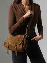 Cross Body Tas Vintage Leder Mila louise Bruin vintage 3861VC-vue-porte