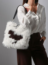 Longchamp Roseau toile fourrure Longchamp Wit-vue-porte