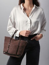 Handtas Cabas Linnen En Pailletten Vanessa bruno Bruin cabas lin 31V40435-vue-porte