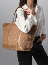 Schoudertas Le Cabas L Shearling En Leder Vanessa bruno Beige cabas 15V40409-vue-porte