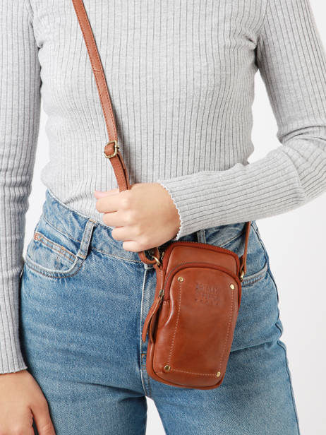 Telefoonetui /cross Body Leder Basilic pepper Bruin boston BBOS04 ander zicht 1