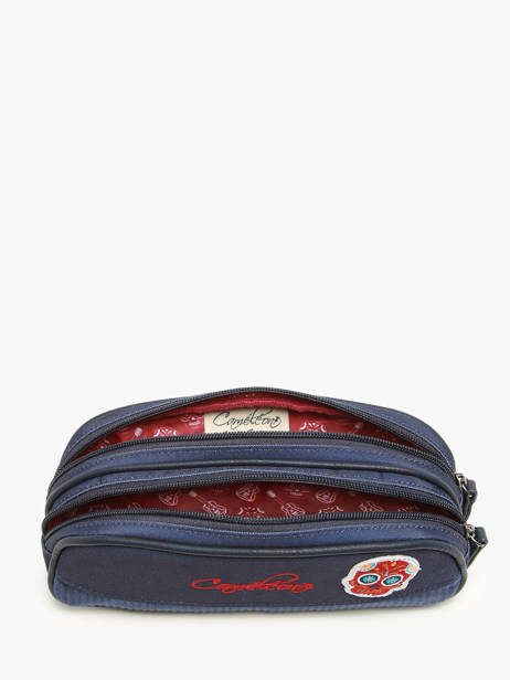 Pennenzak 2 Compartiments Cameleon Blauw vintage family boulanger TROU ander zicht 1