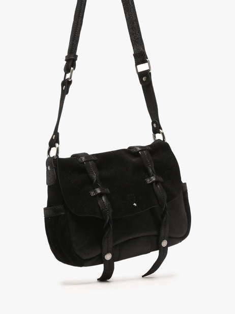 Cross Body Tas Vintage Leder Mila louise Zwart vintage 3677XV ander zicht 2