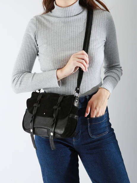 Cross Body Tas Vintage Leder Mila louise Zwart vintage 3677XV ander zicht 1