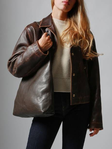 Schoudertas Cow Leder Basilic pepper Bruin cow BCOW2M ander zicht 1