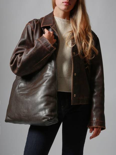 Schoudertas Cow Leder Basilic pepper Bruin cow BCOW2L ander zicht 1