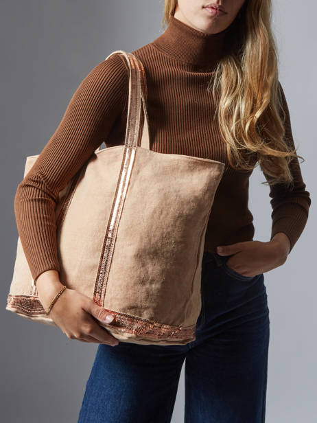 Handtas L Le Cabas Linnen Pailletten Vanessa bruno Beige cabas lin 31V40315 ander zicht 1