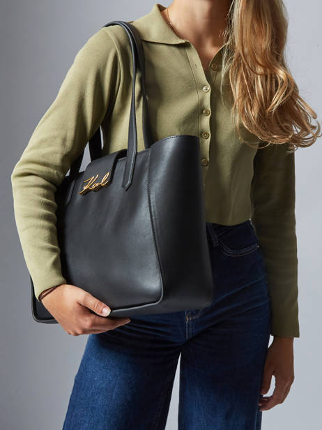 Schoudertas K Signature Leder Karl lagerfeld Zwart k signature A3W30133 ander zicht 1