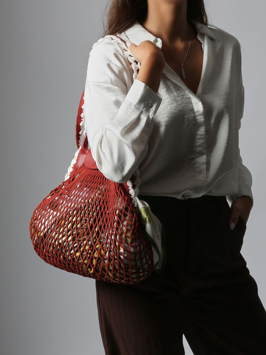 Longchamp Le pliage filet crochet Schoudertas Rood